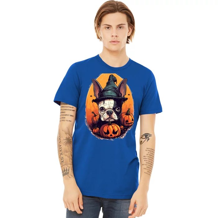 Boston Terrier Halloween Witch Pumpkin Dog Lover Gift Premium T-Shirt