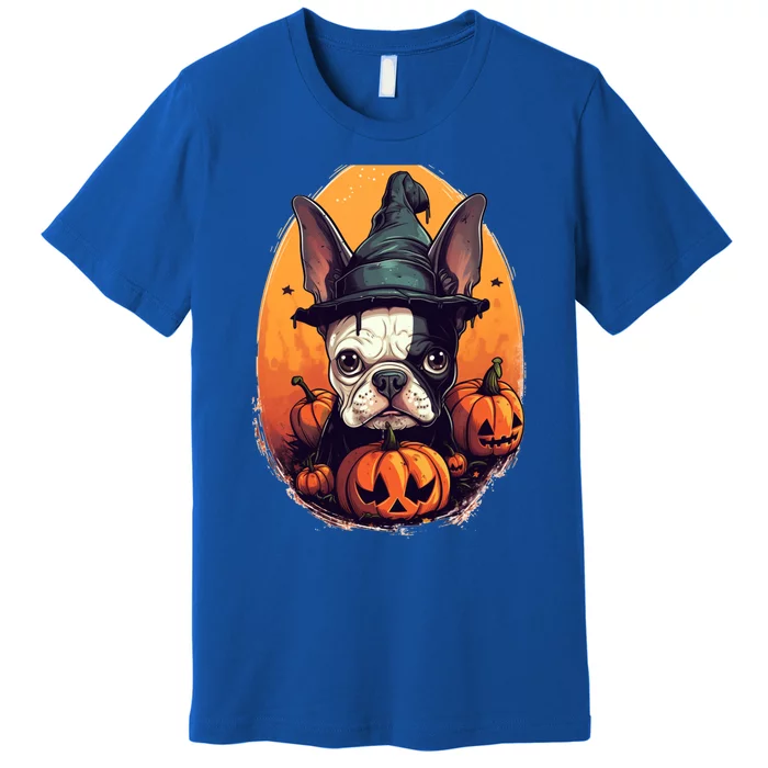 Boston Terrier Halloween Witch Pumpkin Dog Lover Gift Premium T-Shirt