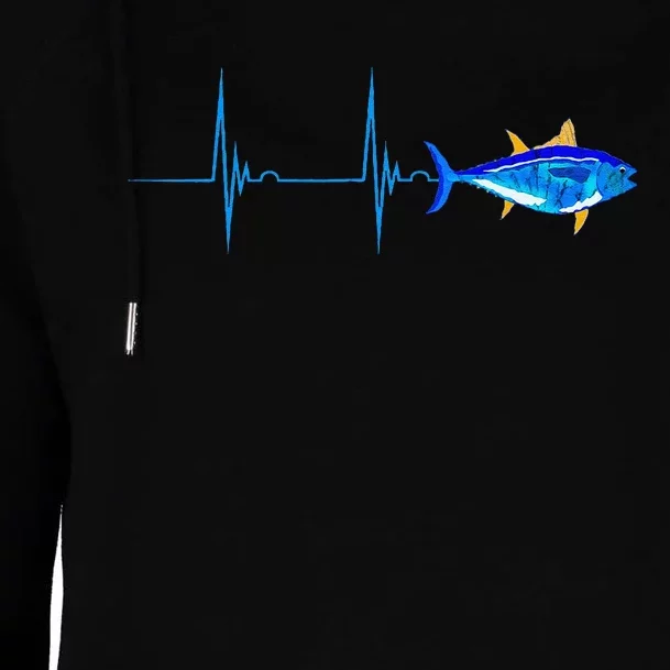 Bluefin Tuna Heartbeat Ekg Pulseline Deep Sea Fishing Womens Funnel Neck Pullover Hood