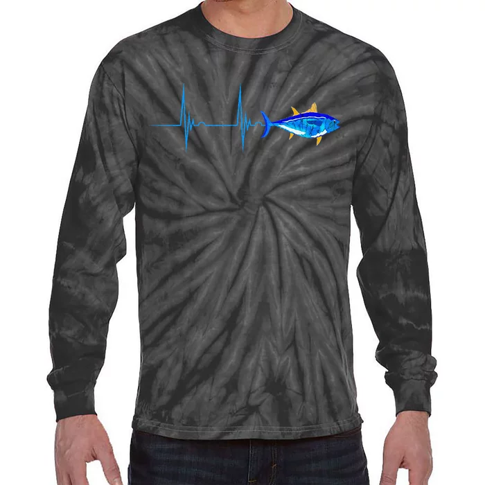 Bluefin Tuna Heartbeat Ekg Pulseline Deep Sea Fishing Tie-Dye Long Sleeve Shirt