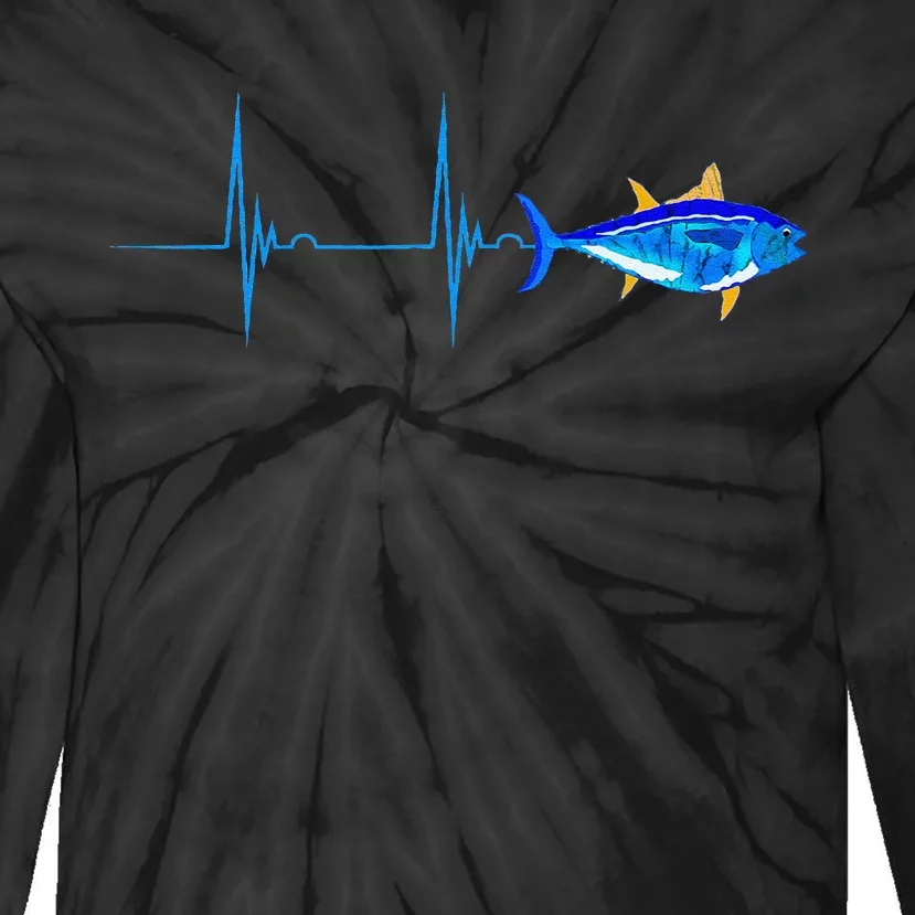 Bluefin Tuna Heartbeat Ekg Pulseline Deep Sea Fishing Tie-Dye Long Sleeve Shirt