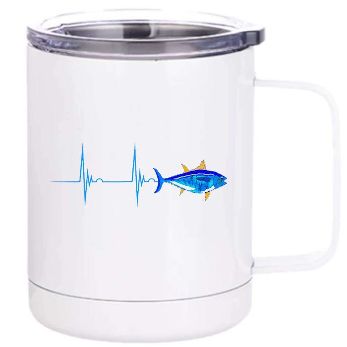 Bluefin Tuna Heartbeat Ekg Pulseline Deep Sea Fishing Front & Back 12oz Stainless Steel Tumbler Cup