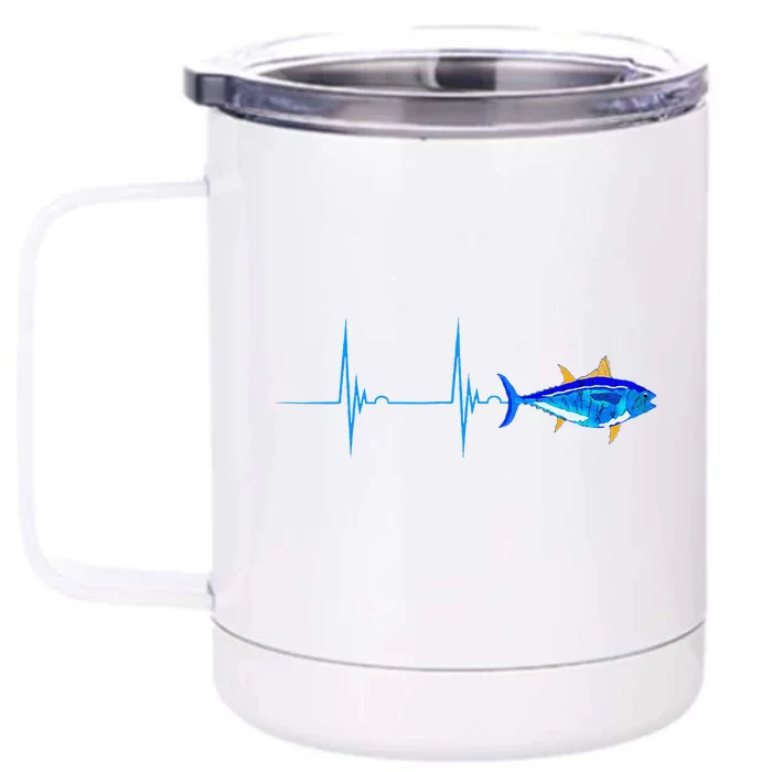 Bluefin Tuna Heartbeat Ekg Pulseline Deep Sea Fishing Front & Back 12oz Stainless Steel Tumbler Cup