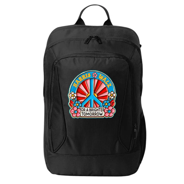 Brighter Tomorrow Harris Walz Retro Peace Sign Vintage Gift City Backpack