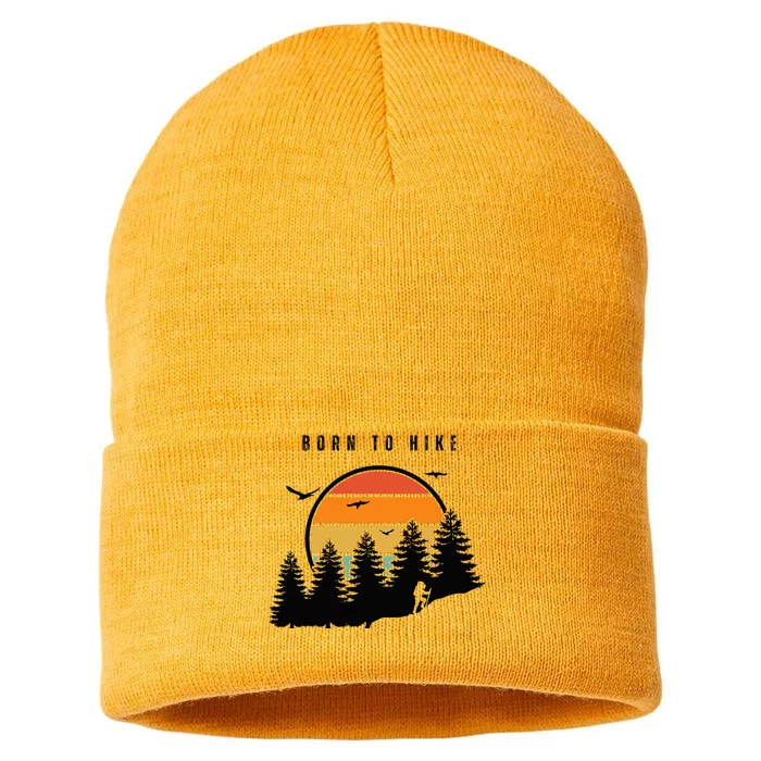 Born to Hike Retro Sunset Style Backpacking Camping Sustainable Knit Beanie