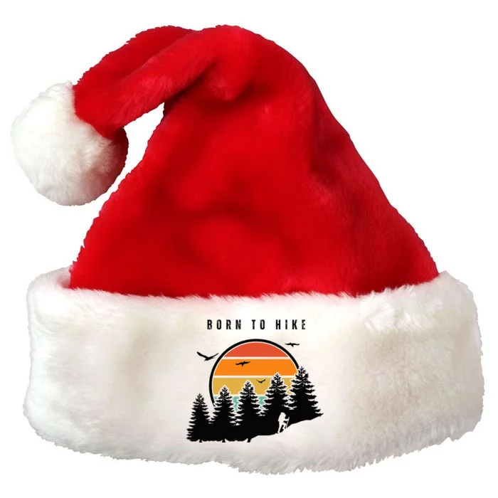 Born to Hike Retro Sunset Style Backpacking Camping Premium Christmas Santa Hat