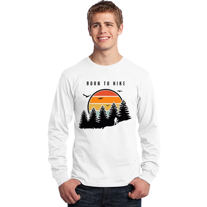 Born to Hike Retro Sunset Style Backpacking Camping Long Sleeve Shirt