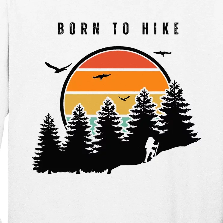 Born to Hike Retro Sunset Style Backpacking Camping Long Sleeve Shirt