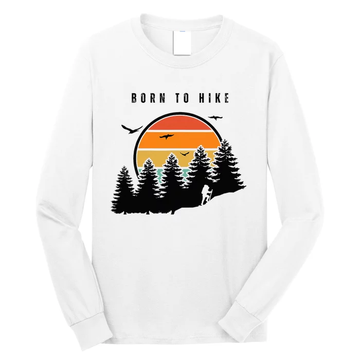 Born to Hike Retro Sunset Style Backpacking Camping Long Sleeve Shirt