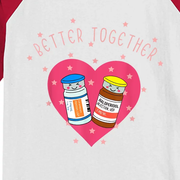 Better Together Haldol Ativan Funny ICU Nurse Valentines Kids Colorblock Raglan Jersey