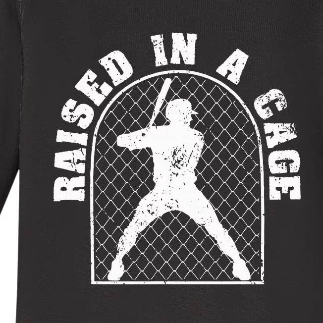 Baseball Training Homerun Batter Catcher Raised In A Cage Baby Long Sleeve Bodysuit