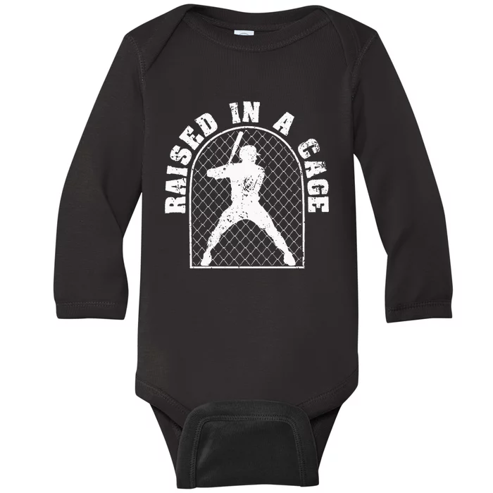 Baseball Training Homerun Batter Catcher Raised In A Cage Baby Long Sleeve Bodysuit