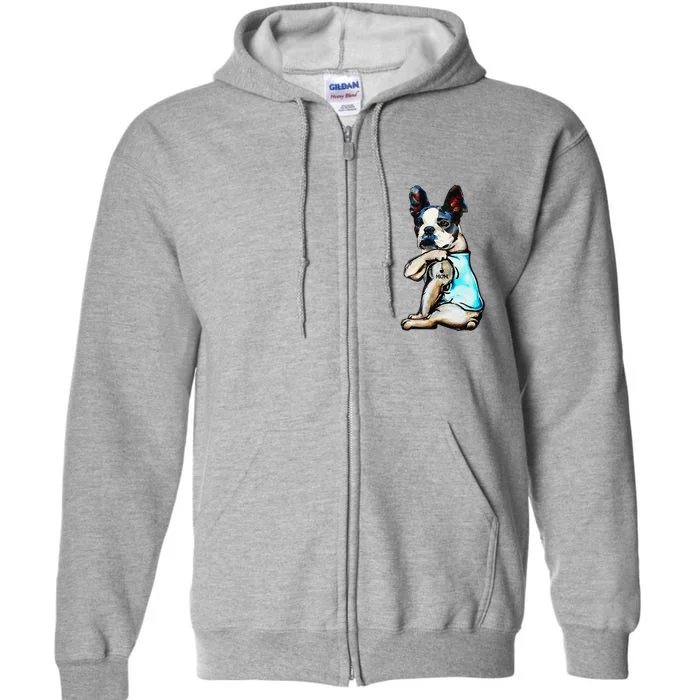 Boston Terrier I Love Mom Tattoo Mother's Day Gift Full Zip Hoodie