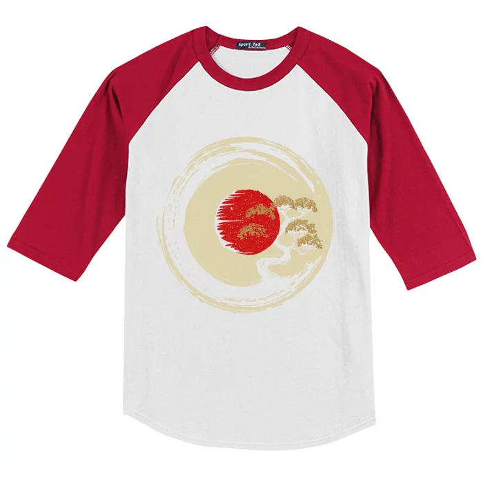 Bonsai Tree In Japanese Zen Buddhist Enso Circle Cool Gift Kids Colorblock Raglan Jersey