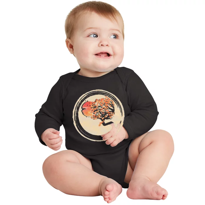 Bonsai Tree in Enso Circle Japanese Zen Baby Long Sleeve Bodysuit