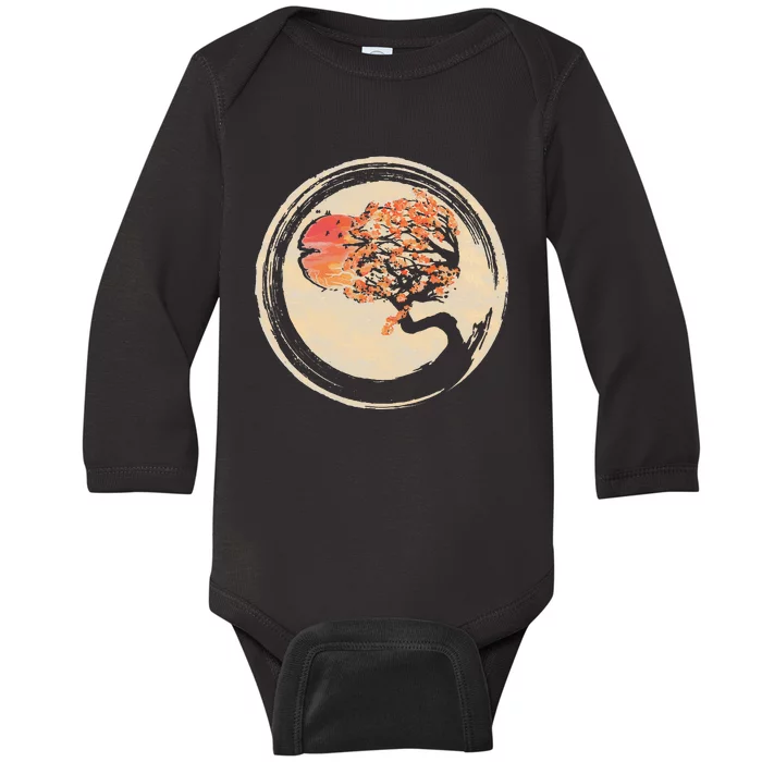 Bonsai Tree in Enso Circle Japanese Zen Baby Long Sleeve Bodysuit