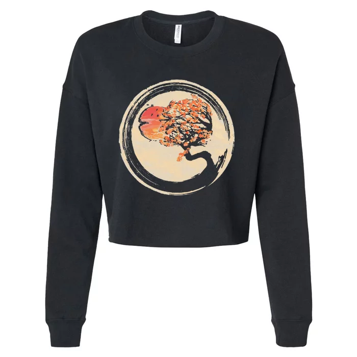 Bonsai Tree in Enso Circle Japanese Zen Cropped Pullover Crew