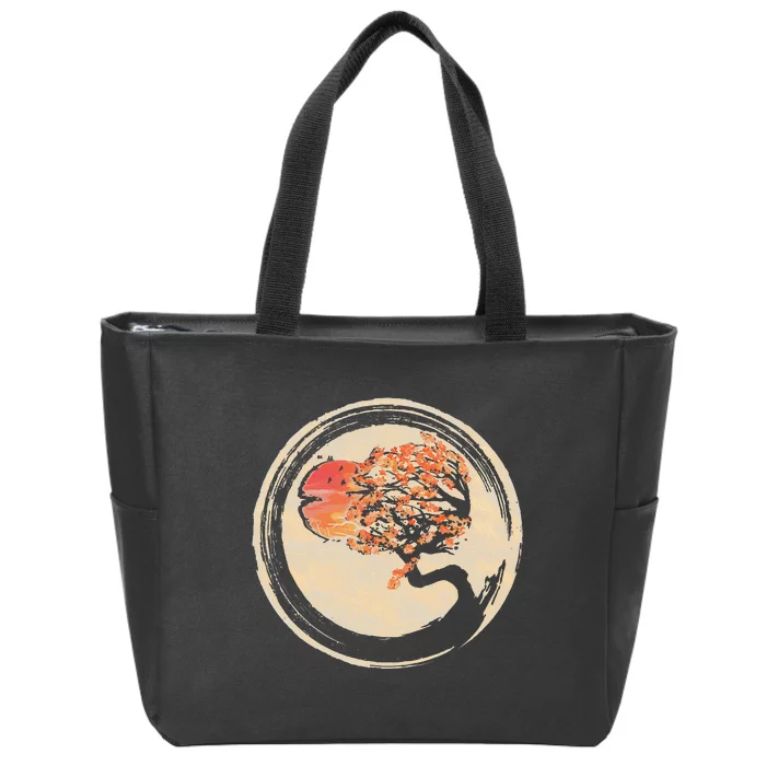 Bonsai Tree in Enso Circle Japanese Zen Zip Tote Bag