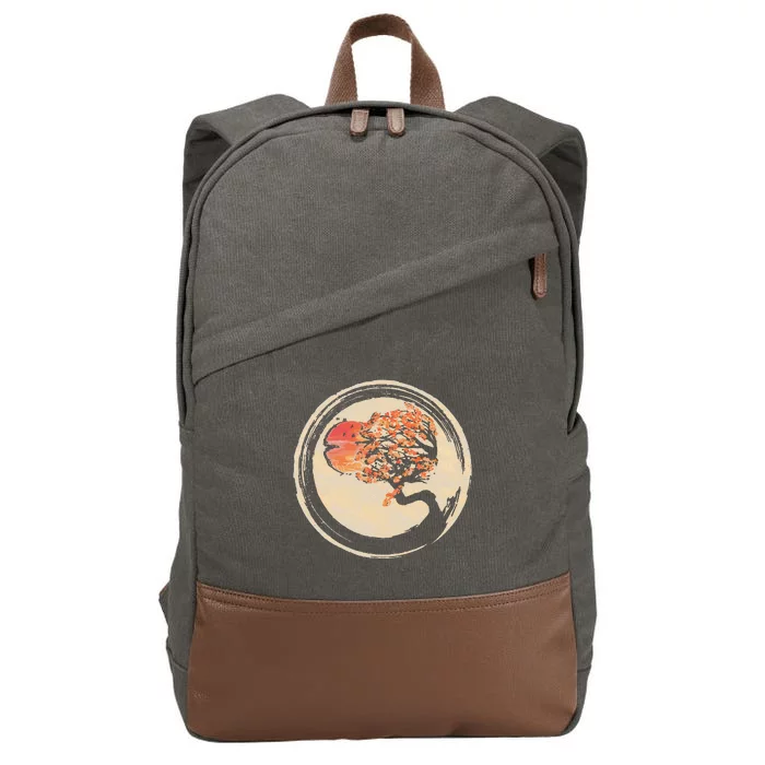 Bonsai Tree in Enso Circle Japanese Zen Cotton Canvas Backpack