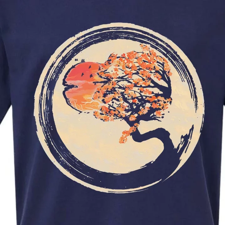 Bonsai Tree in Enso Circle Japanese Zen Sueded Cloud Jersey T-Shirt