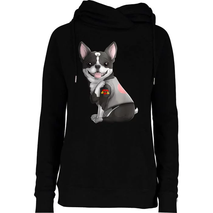 Boston Terrier I Love Mom Tattoo Dog Mothers Day Gift Womens Funnel Neck Pullover Hood