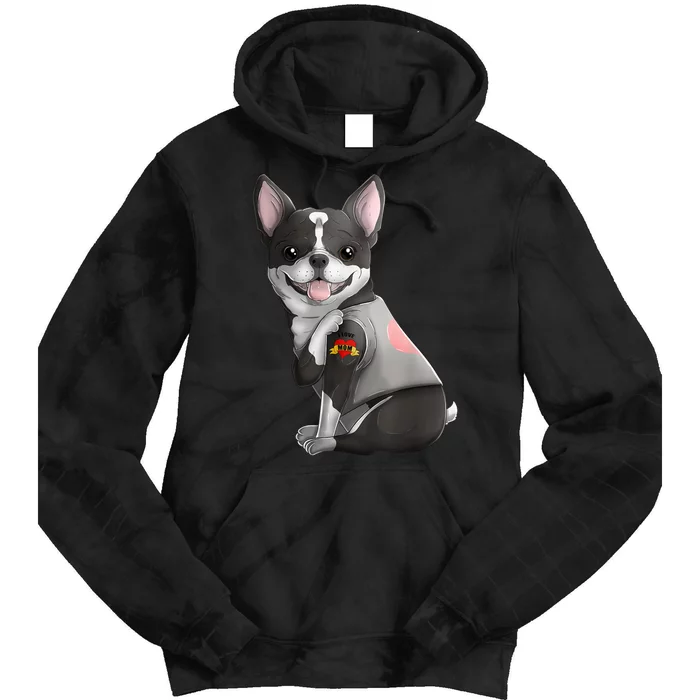 Boston Terrier I Love Mom Tattoo Dog Mothers Day Gift Tie Dye Hoodie