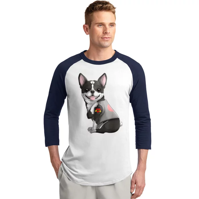 Boston Terrier I Love Mom Tattoo Dog Mothers Day Gift Baseball Sleeve Shirt