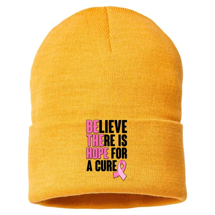 Believe There Is Hope For A Cure Be The Hope Breast Cancer Awareness Sustainable Knit Beanie