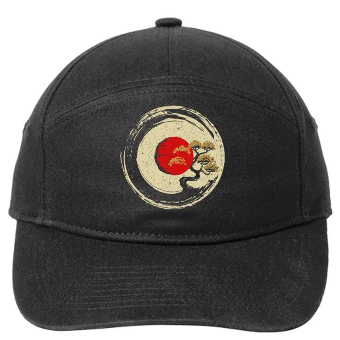 Bonsai Tree In Japanese Zen Buddhist Enso Circle 7-Panel Snapback Hat