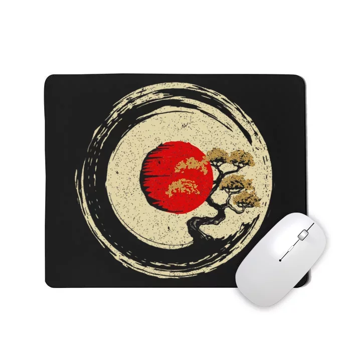 Bonsai Tree In Japanese Zen Buddhist Enso Circle Mousepad