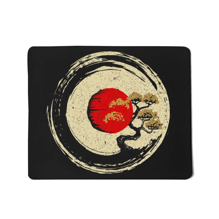 Bonsai Tree In Japanese Zen Buddhist Enso Circle Mousepad