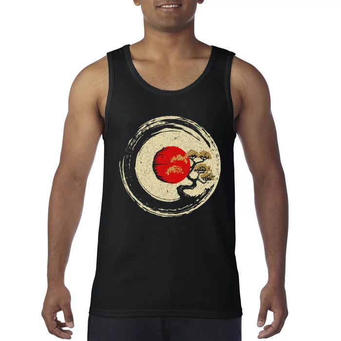 Bonsai Tree In Japanese Zen Buddhist Enso Circle Tank Top