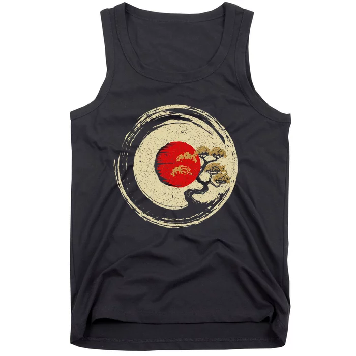 Bonsai Tree In Japanese Zen Buddhist Enso Circle Tank Top