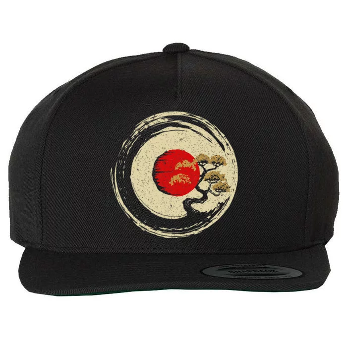 Bonsai Tree In Japanese Zen Buddhist Enso Circle Wool Snapback Cap