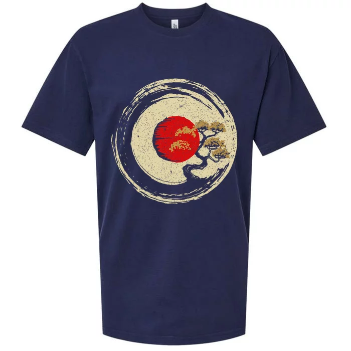 Bonsai Tree In Japanese Zen Buddhist Enso Circle Sueded Cloud Jersey T-Shirt