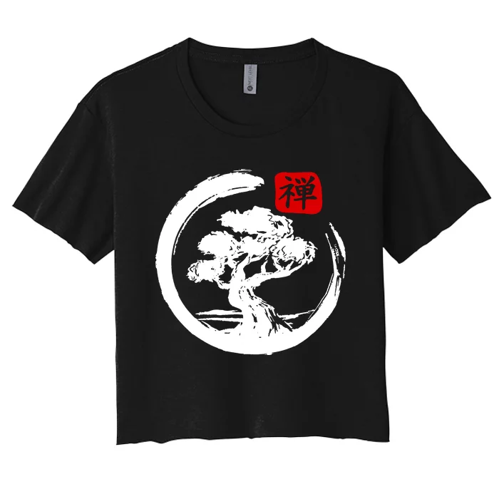 Bonsai Tree Japanese Calligraphy Bonsai Women's Crop Top Tee