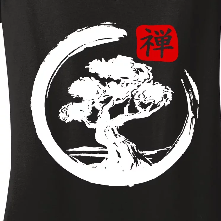 Bonsai Tree Japanese Calligraphy Bonsai Women's V-Neck T-Shirt