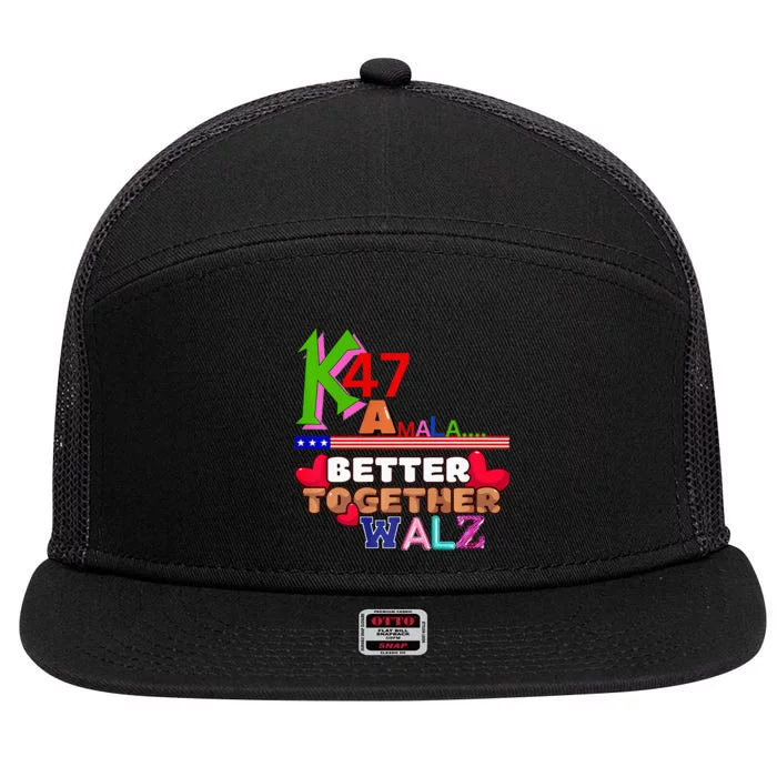 Better Together Kamala Walz Presidential Political Statement 7 Panel Mesh Trucker Snapback Hat