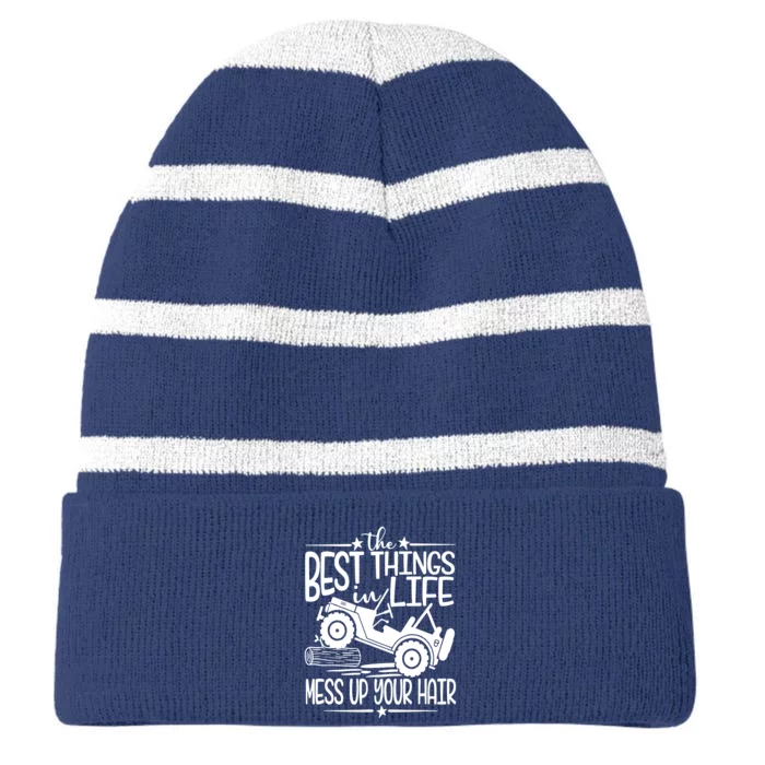 Best Things Life Mess Up Your Hair Striped Beanie with Solid Band