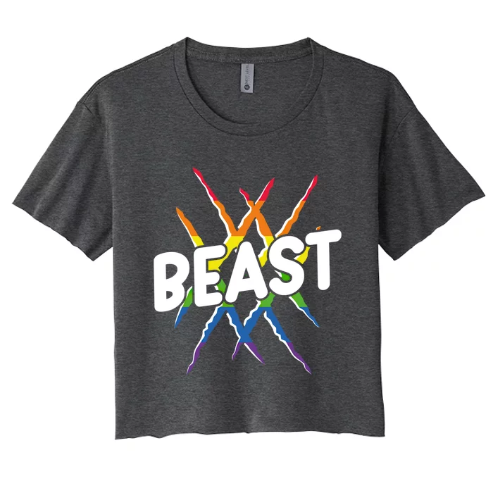 Beast Tiger Lion Claw Funny Lgbtq Awareness Rainbow Pride Gift Women's Crop Top Tee