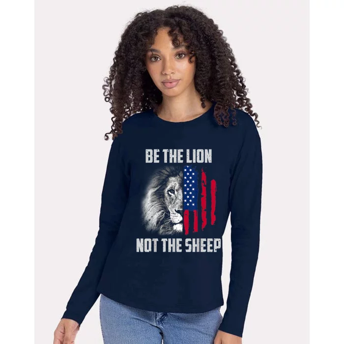 Be The Lion Not The Sheep Patriotic American Flag Womens Cotton Relaxed Long Sleeve T-Shirt