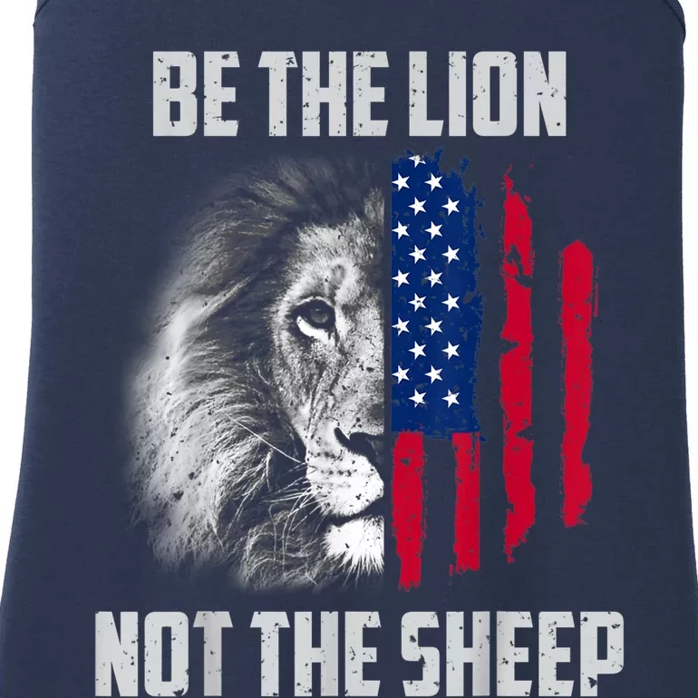 Be The Lion Not The Sheep Patriotic American Flag Ladies Essential Tank