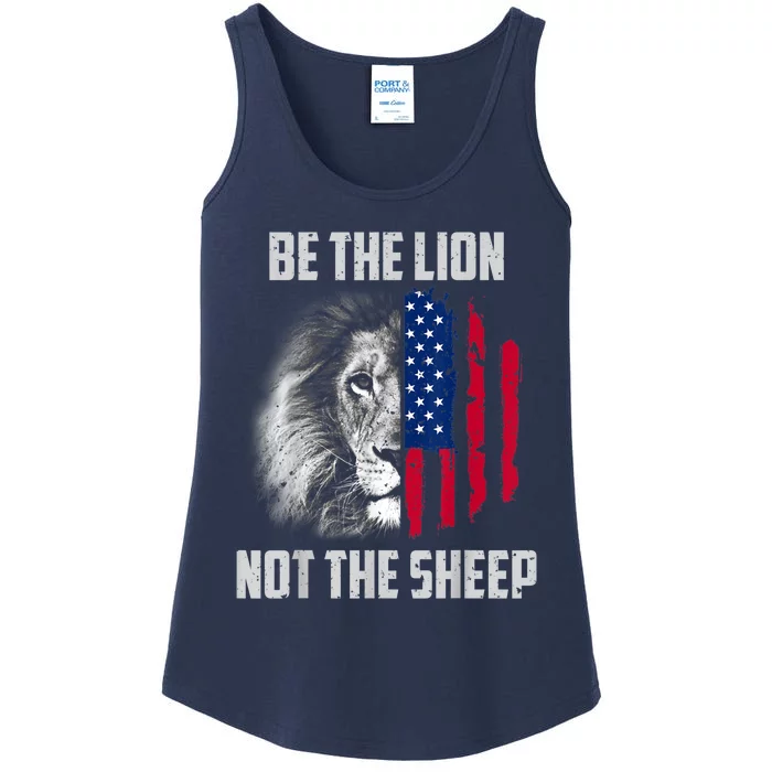 Be The Lion Not The Sheep Patriotic American Flag Ladies Essential Tank