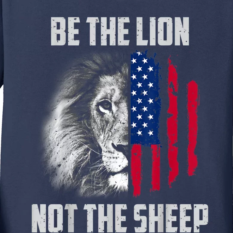 Be The Lion Not The Sheep Patriotic American Flag Kids Long Sleeve Shirt