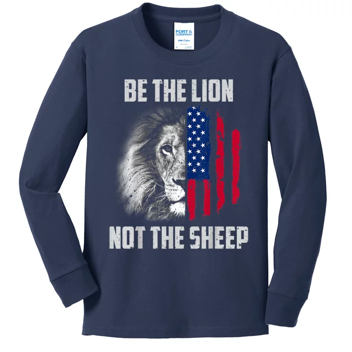 Be The Lion Not The Sheep Patriotic American Flag Kids Long Sleeve Shirt