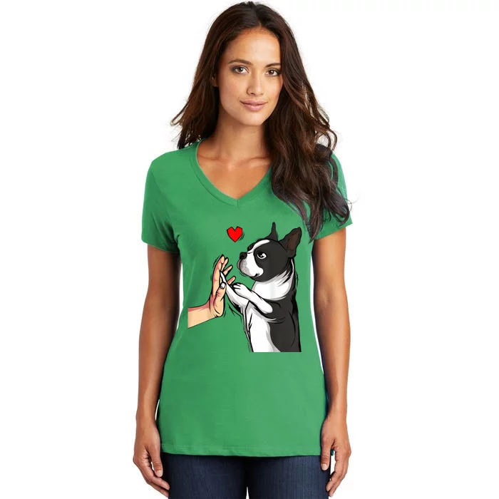 Boston Terrier Love Bostie Dog Mom Funny Girl Women's V-Neck T-Shirt