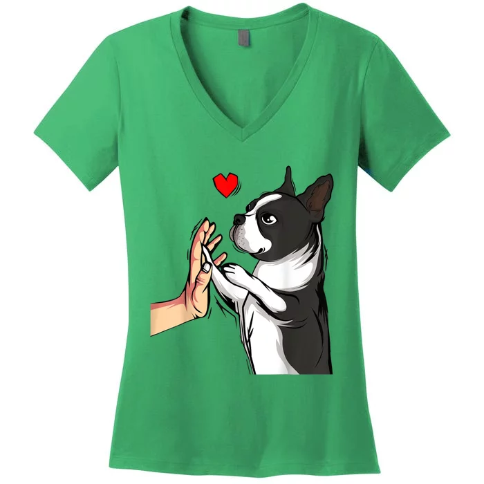 Boston Terrier Love Bostie Dog Mom Funny Girl Women's V-Neck T-Shirt