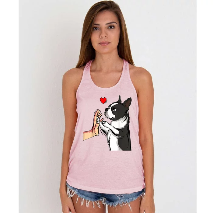 Boston Terrier Love Bostie Dog Mom Funny Girl Women's Knotted Racerback Tank