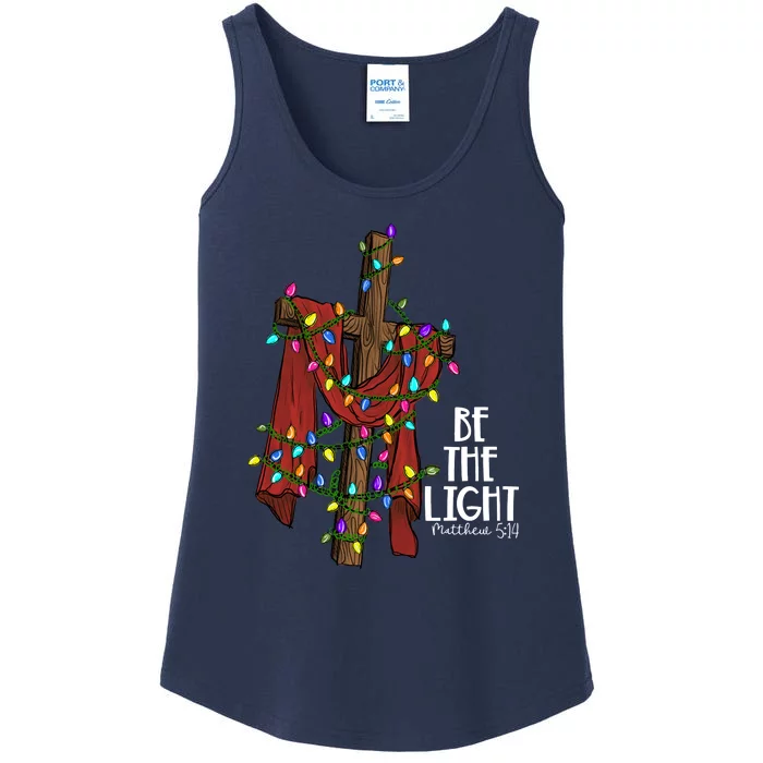 Be The Light Matthew 5 14 Christmas Jesus Cross Ladies Essential Tank