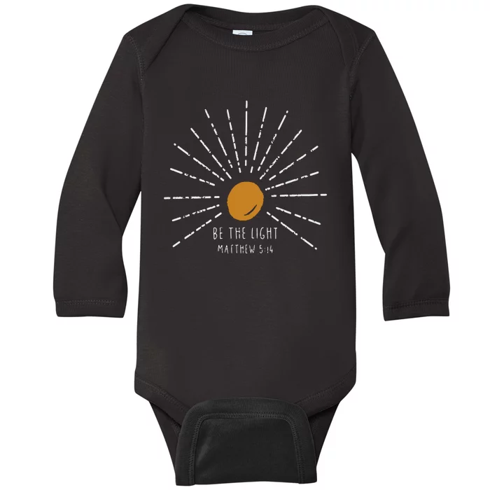 Be The Light Matthew 5:14 Sunburst Vintage Christian Baby Long Sleeve Bodysuit